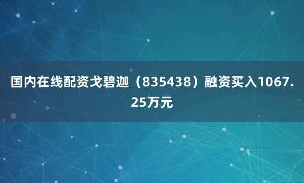 国内在线配资戈碧迦（835438）融资买入1067.25万元